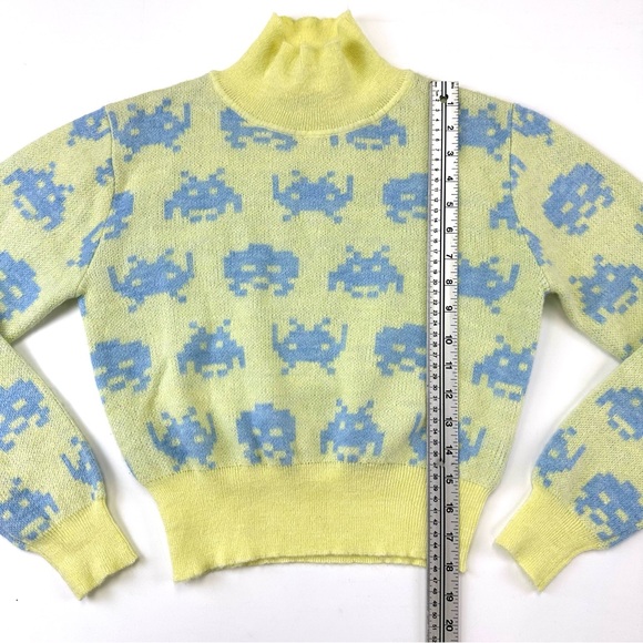 Zara Space Invaders crop yellow soft blue turleneck sweater Medium Pastel - Picture 6 of 8
